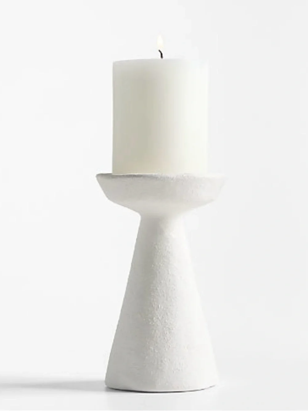 New! Crate&Barrel Minimal White Textured Ceramic Pillar Candle Holder LARGE